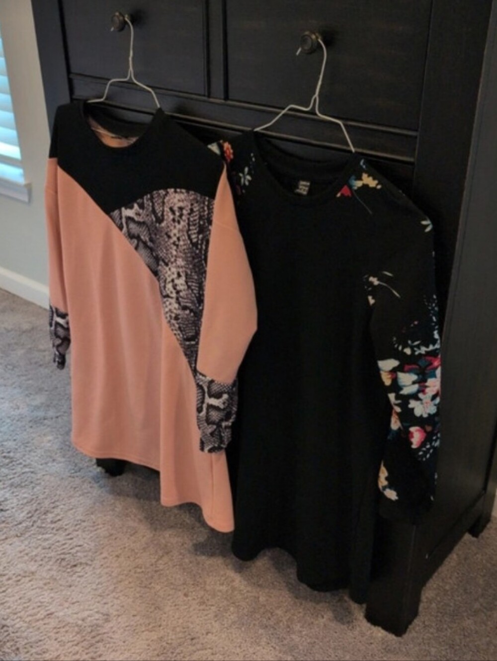 Peach & Black Colorblock Snake Print Tunic